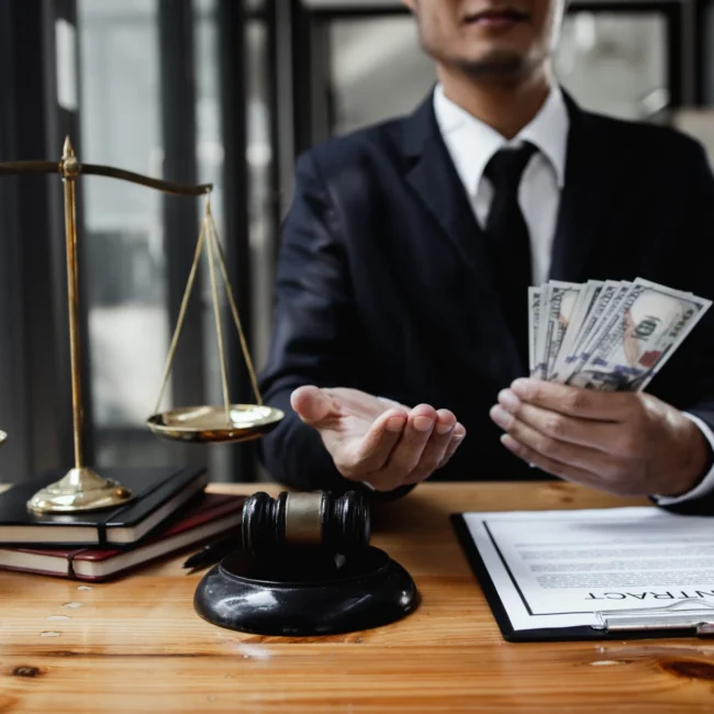 Texas lawyer holding a wad of cash